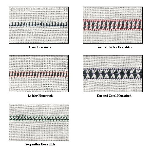 Sampler of 5 drawn thread stitches