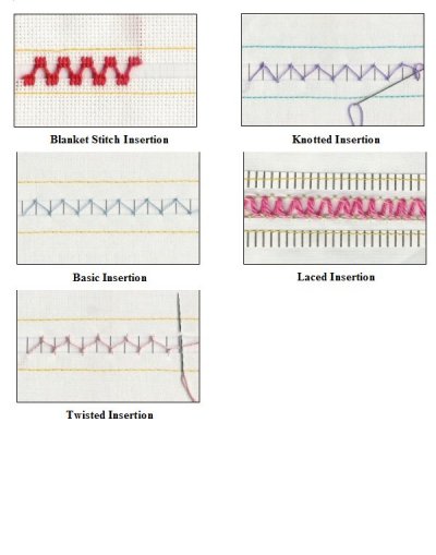 Sampler of various faggoting stitches